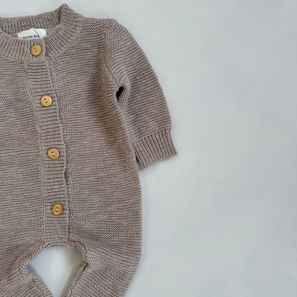 Beige Teddy Cotton Knit Baby Romper