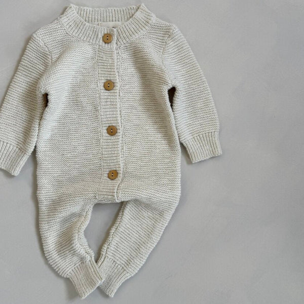 Oatmeal Teddy Cotton Knit Baby Romper