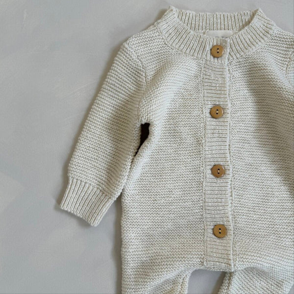 Oatmeal Teddy Cotton Knit Baby Romper