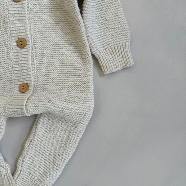Oatmeal Teddy Cotton Knit Baby Romper