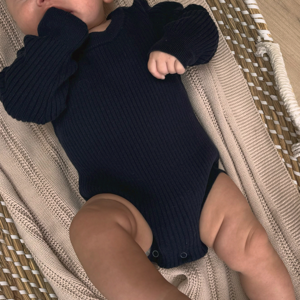 Noa Cotton Rib Knit Baby Bodysuit (Midnight)