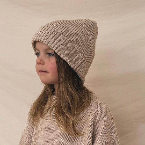 Mama Noa Chunky Rib Knit Beanie Hat (Sand)