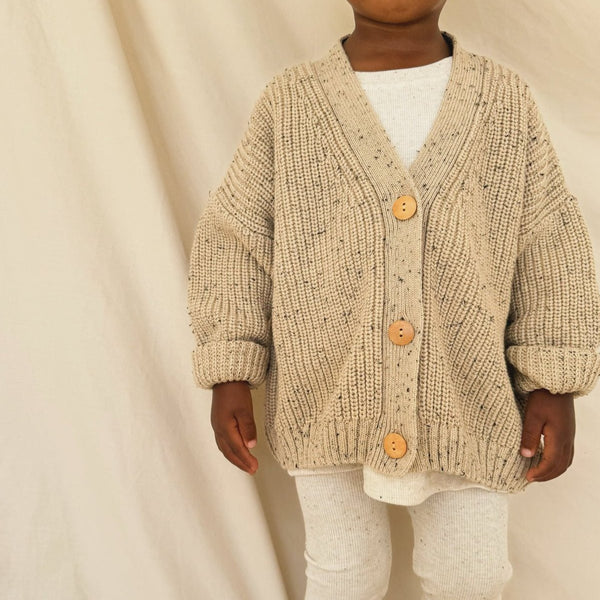 Avery Oat Flecked Slouchy Cotton Knit Cardigan