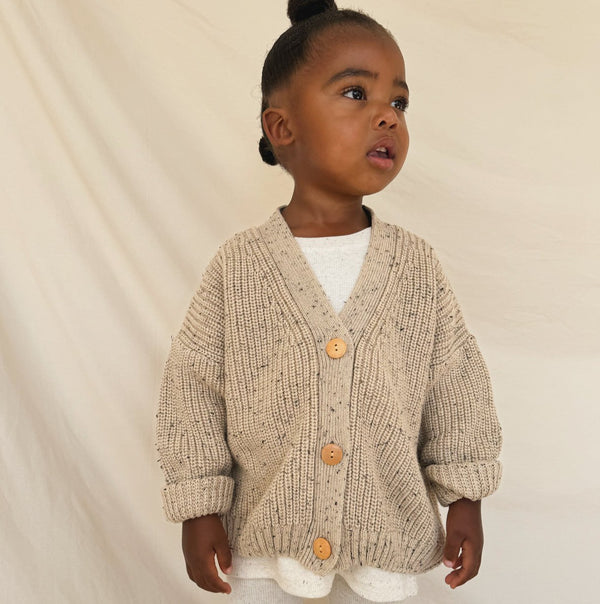 Avery Oat Flecked Slouchy Cotton Knit Cardigan