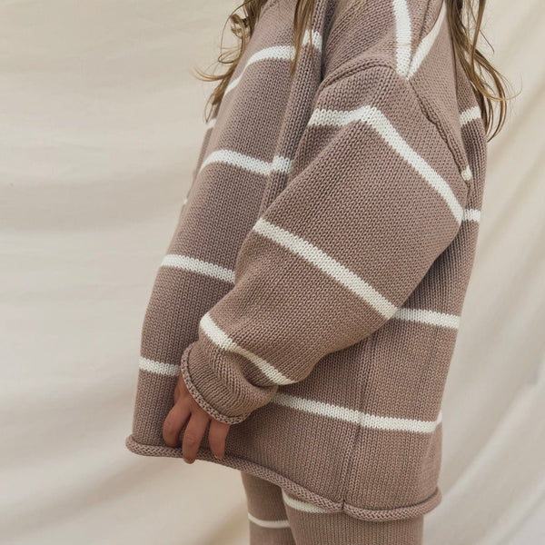 MAMA Quinn Striped Cotton Knit Jumper (Fawn)