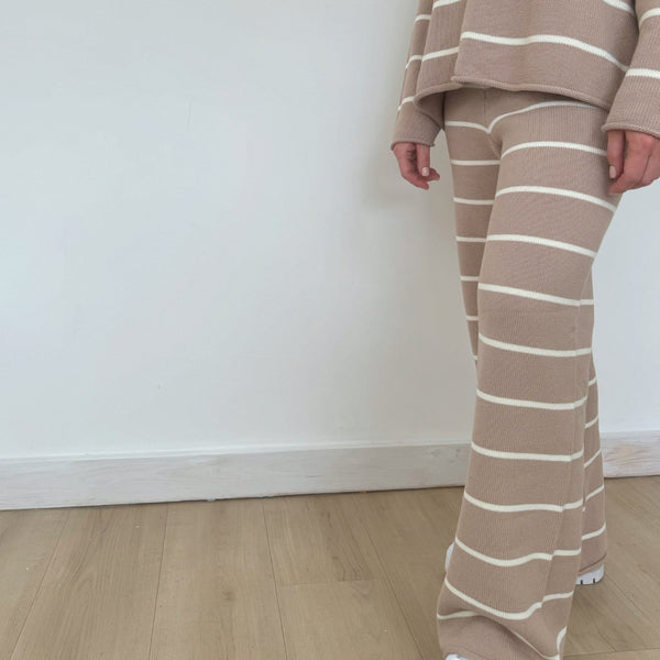 MAMA Quinn Striped Wide Leg Cotton Knit Bottoms (Fawn)