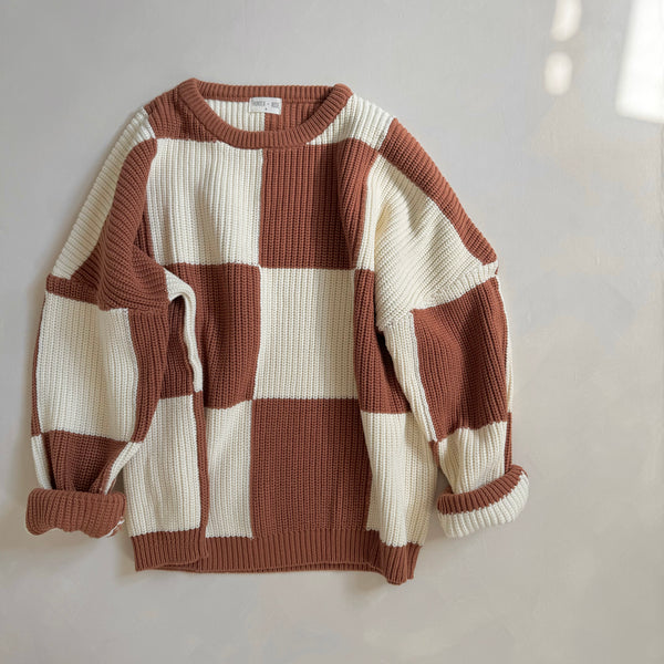 MAMA Aspen Checkerboard Chunky Knit Oversized Jumper (Cinnamon)