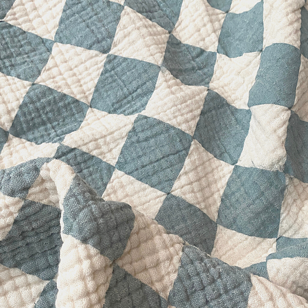 Teal Checkerboard Triple Layer Muslin Baby Blanket