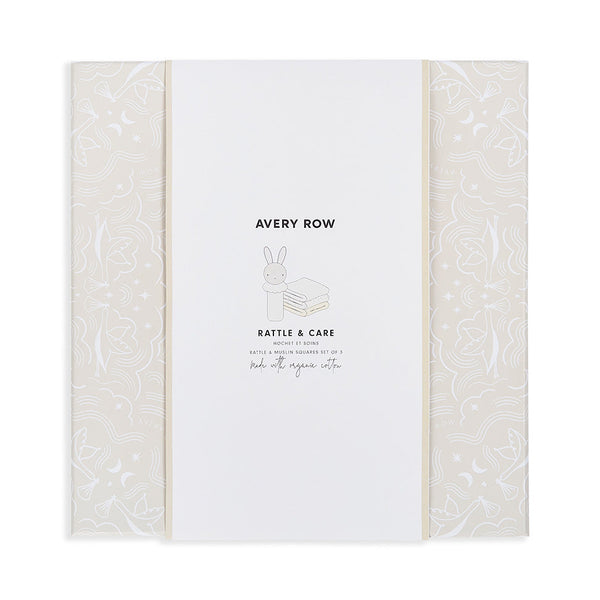 Rattle & Organic Cotton Muslin New Baby Gift Set (Chamomile)