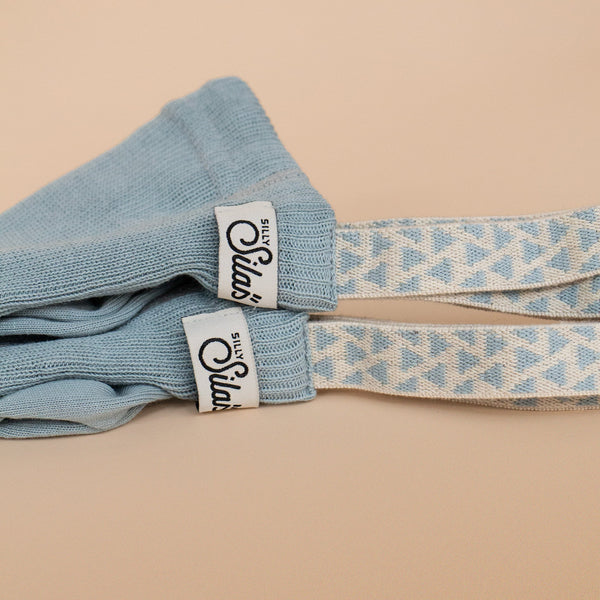 Silly Silas Footless Rib Unisex Tights with Pattern Braces (Misty Blue)