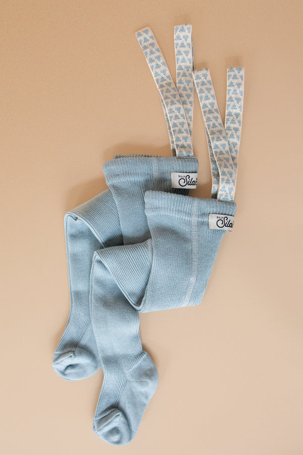 Silly Silas Unisex Tights with Pattern Braces (Misty Blue)