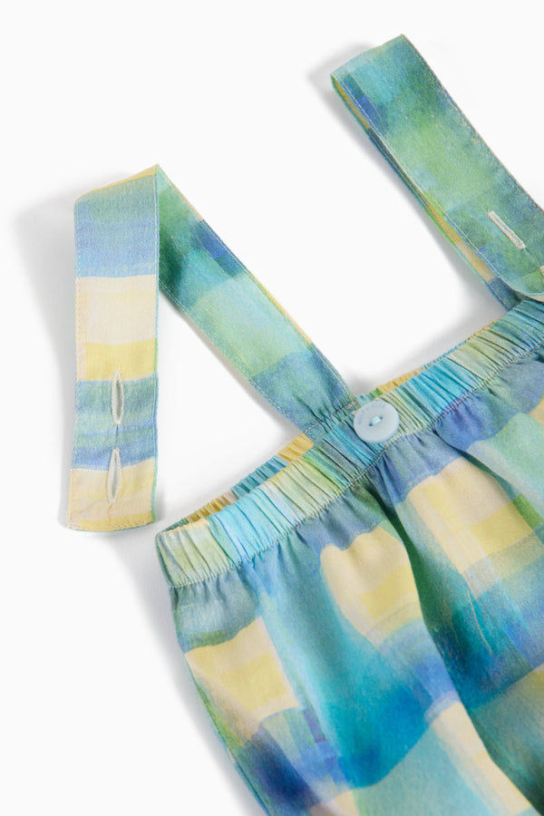 Regina Checked Cotton Jumpsuit Romper (Grid)