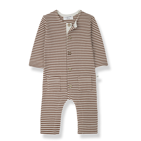Renato Striped Cotton Footless Baby Onesie (Sienna)