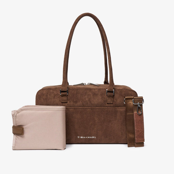 Riley Compact East-West Changing Bag (Brown Faux Suede)