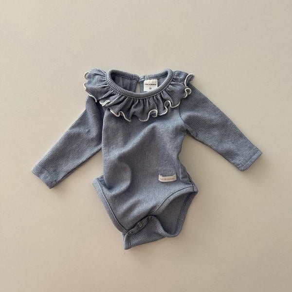 Flick Cotton Rib Frilled Collar Baby Bodysuit (Blue)