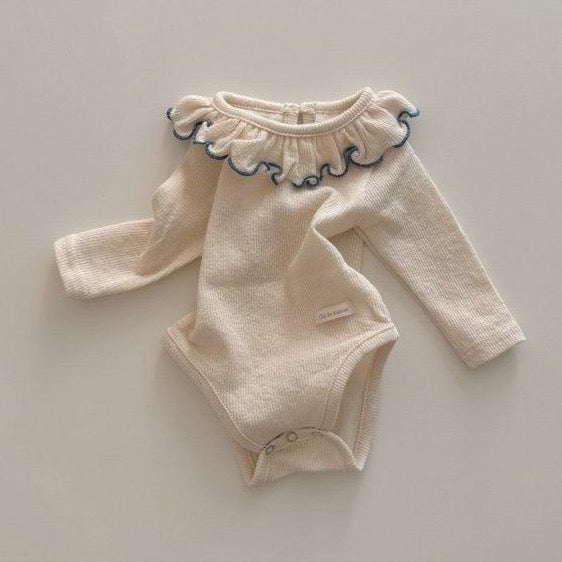 Flick Cotton Rib Frilled Collar Baby Bodysuit (Ivory)