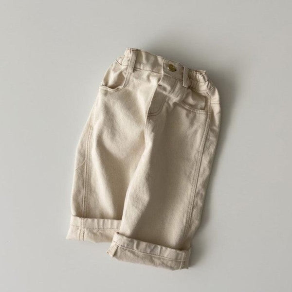 Finn Classic Straight Leg Turn Up Denim Jeans (Cream)
