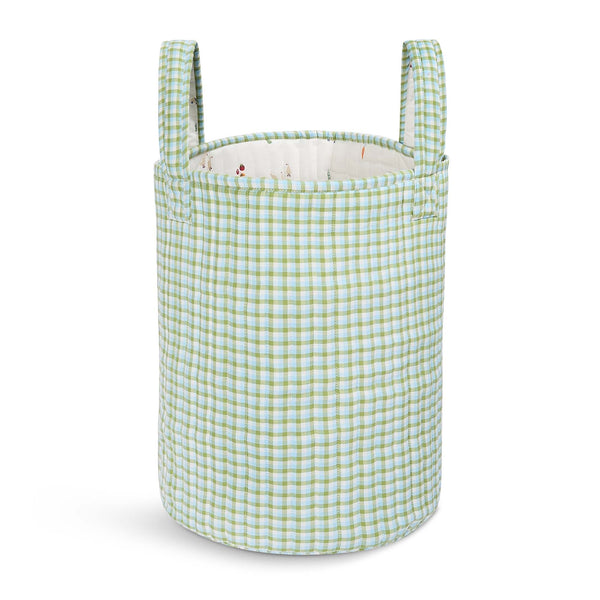 Large Quilted Reversible Storage Basket (Greenhouse Gingham / Little Farm)