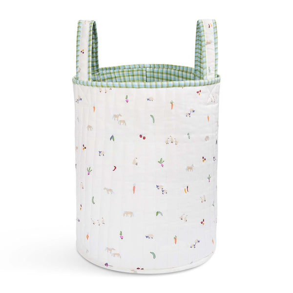 Large Quilted Reversible Storage Basket (Greenhouse Gingham / Little Farm)