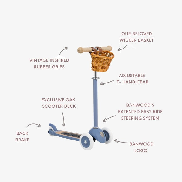 Banwood Kids 3 Wheel Scooter with Basket (Blue)