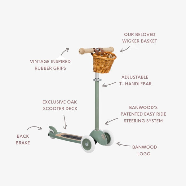 Banwood Kids 3 Wheel Scooter with Basket (Forest)
