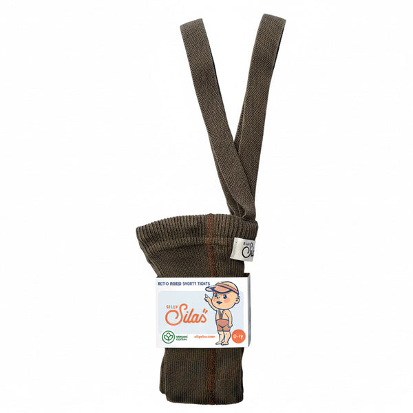 Silly Silas Unisex Shorty Rib Tights with Braces (Seaweed Brown)
