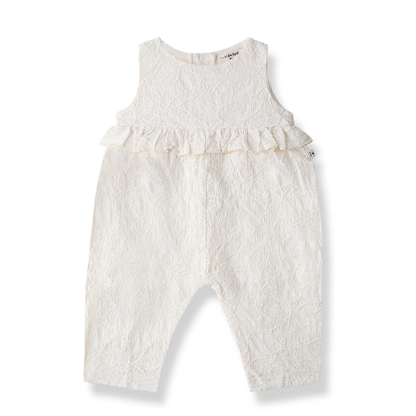 Siurana Embroidered Cotton Sleeveless Frill Romper (Off-White)