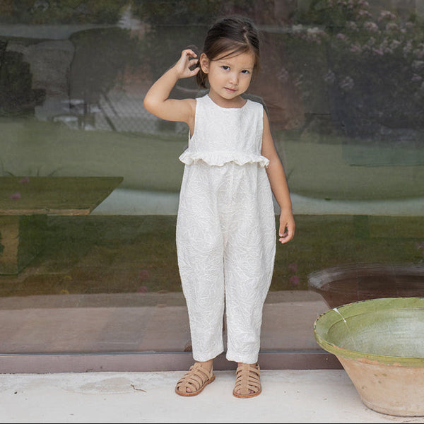 Siurana Embroidered Cotton Sleeveless Frill Romper (Off-White)