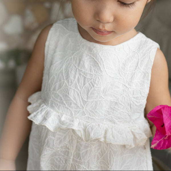 Siurana Embroidered Cotton Sleeveless Frill Romper (Off-White)