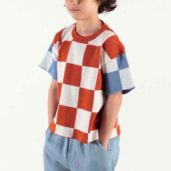Caetana Contrast Checkerboard Knitted Tee