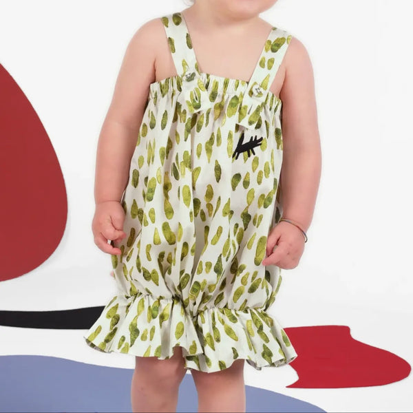 Printed Frill Leg Baby Romper (Green)