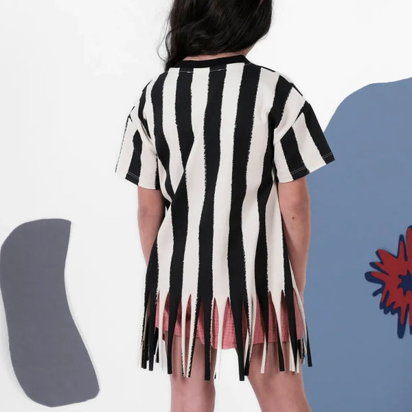 Black and White Stripe Fringe T-Shirt