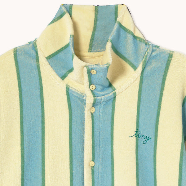 Retro Stripes Towelling Mock Neck Cotton Sweatshirt (Dusty Yellow)