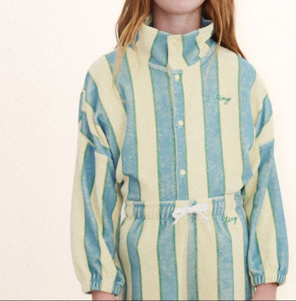 Retro Stripes Towelling Mock Neck Cotton Sweatshirt (Dusty Yellow)