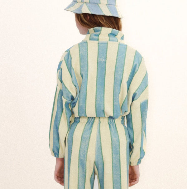 Retro Stripes Towelling Mock Neck Cotton Sweatshirt (Dusty Yellow)