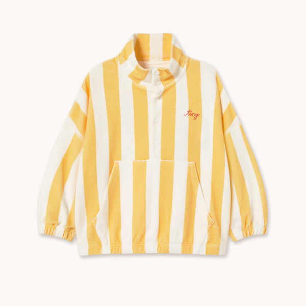 Yellow Stripes Towelling Mock Neck Cotton Sweatshirt (Soft Yellow)
