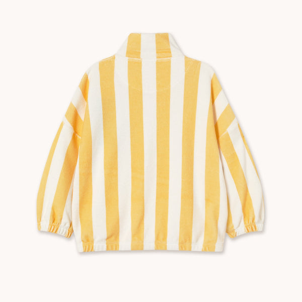 Yellow Stripes Towelling Mock Neck Cotton Sweatshirt (Soft Yellow)
