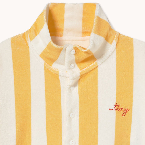 Yellow Stripes Towelling Mock Neck Cotton Sweatshirt (Soft Yellow)