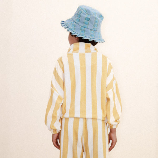 Yellow Stripes Towelling Mock Neck Cotton Sweatshirt (Soft Yellow)