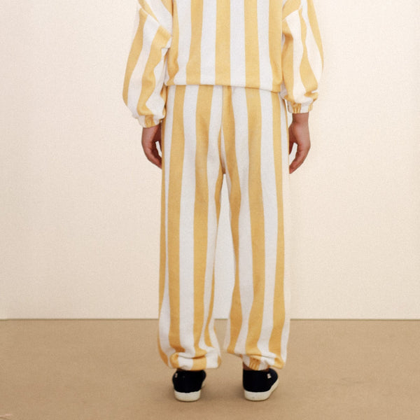 Yellow Stripes Towelling Cotton Jogging Bottoms (Soft Yellow)