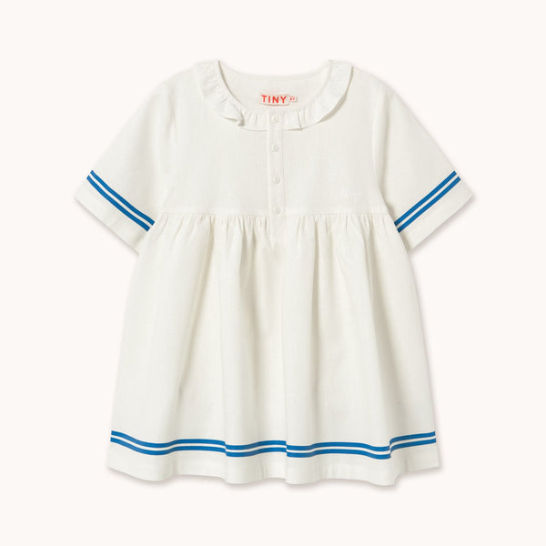 Stripes Frilled Cotton Dress (Off-White)
