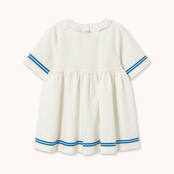 Stripes Frilled Cotton Dress (Off-White)