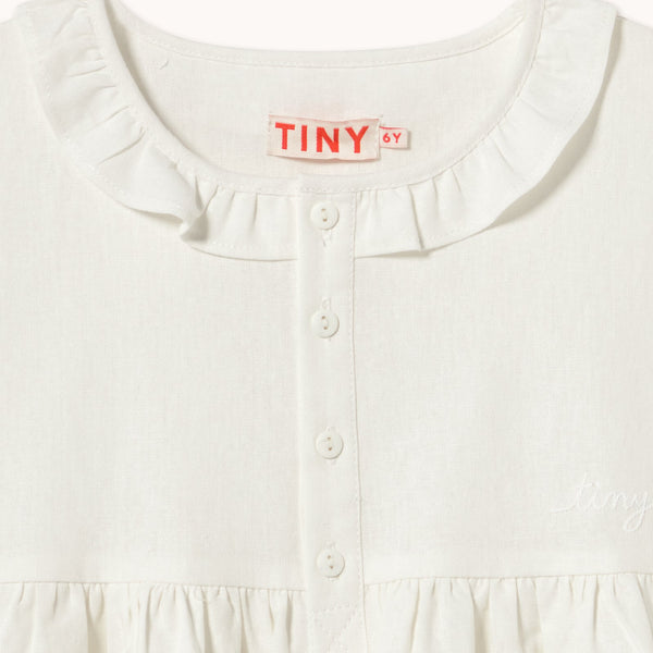 Stripes Frilled Cotton Dress (Off-White)