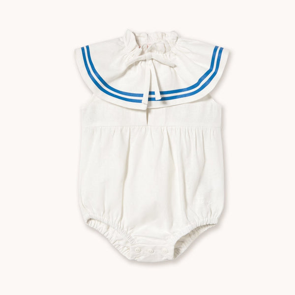 Stripes Bow Collar Cotton Baby Romper (Off-White)