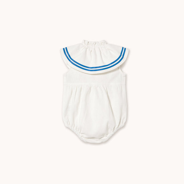 Stripes Bow Collar Cotton Baby Romper (Off-White)