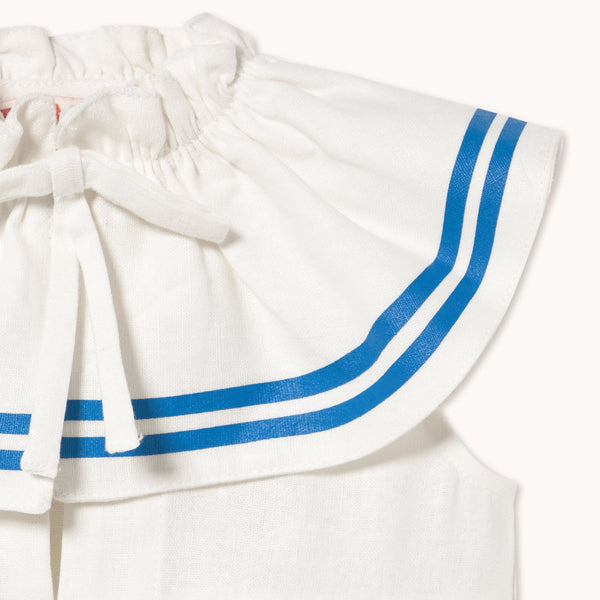 Stripes Bow Collar Cotton Baby Romper (Off-White)