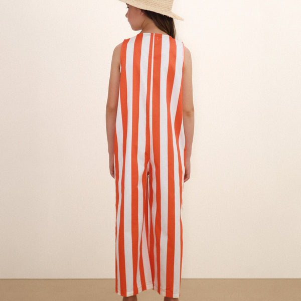 Stripes Sleeveless Cotton Twill One Piece (Summer Red)
