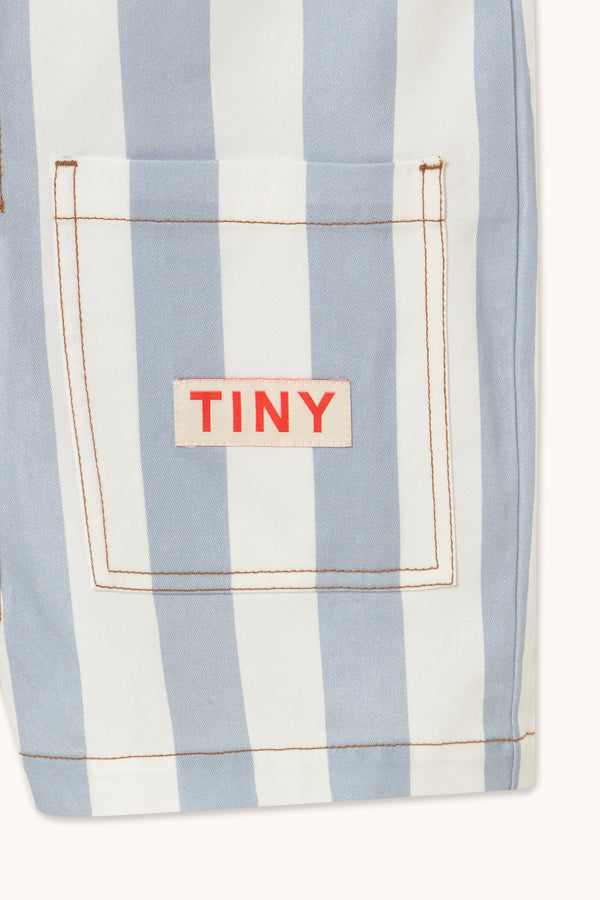 Stripes Sleeveless Cotton Twill Shorts One Piece (Washed Blue)