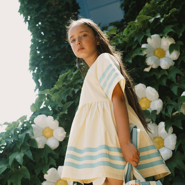 Stripes A-Line Cotton Twill Dress (Dusty Yellow)