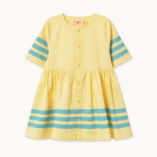 Stripes A-Line Cotton Twill Dress (Dusty Yellow)
